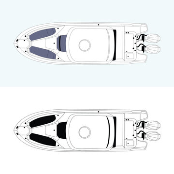 Modern luxury speed boat top view illustrated in two variants