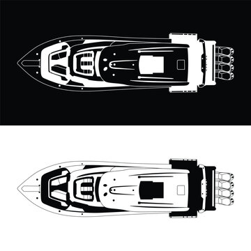 Top view boat, black and white, two variants illustrated
