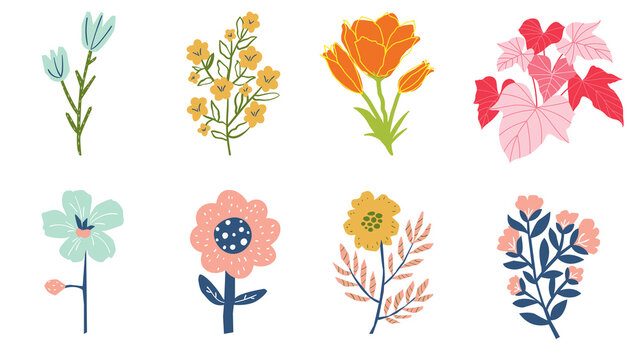 Flower Collection Sticker Set 2 | Roj, Jasvandi & More | Vector Art Illustration | Colourful Floral Designs, set of different flowers including Roj, Jasvandi, and other popular flowers in sticker