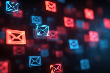 Colorful digital representation of email notifications illuminated against a dark background