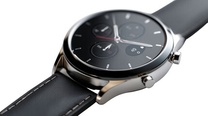 High-End Smart Watch: A flat lay of a high-end smart watch with sleek design and advanced features, isolated on a Transparent background, PNG file.