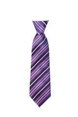 Striped purple classic tie isolated on white background.