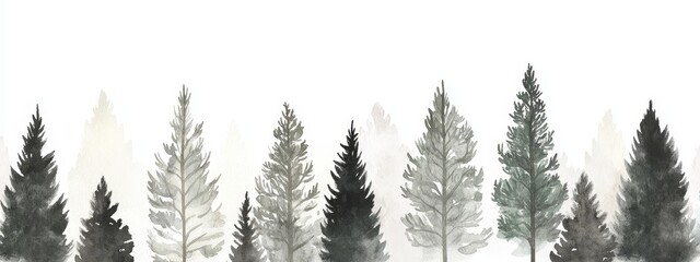 Fototapeta premium A forest tree line is shown in isolation on a transparent white background