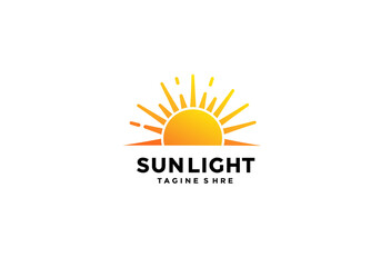 Modern Sunrise Logo with Radiant Sun and Horizon Line in Warm Gradient on White Background