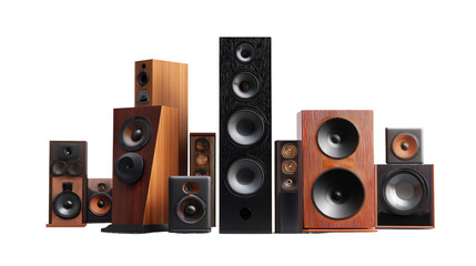 Fototapeta premium High-End Speakers: A flat lay of high-end speakers with sleek designs, isolated on a Transparent background, PNG file.