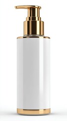 Obraz premium Lotion Dispenser, White & Gold, isolated, against white, for mockups, skin care ads