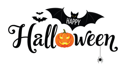 Halloween Wishes: An enchanting Halloween illustration featuring a vibrant pumpkin, bats, and a cheerful greeting, perfect for seasonal festivities and spooky events. 