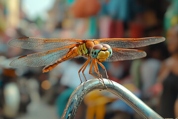 Urban street in sharp focus showing insect behavior in the city, generative ai