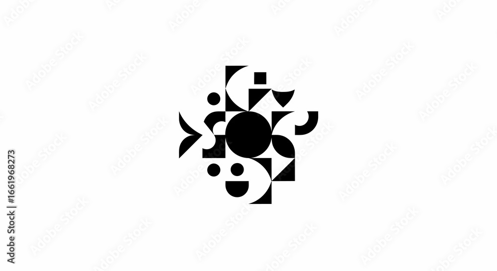 Poster abstract geometric pattern with black shapes on white background