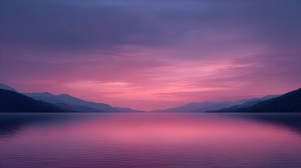 Serene Twilight Over Still Water with Soft Pink and Purple Hues