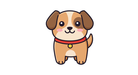 Cute cartoon puppy with red collar on white background