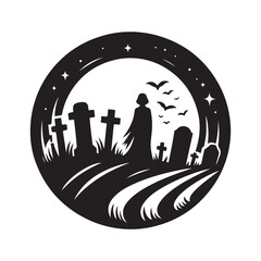graveyard vector  silhouette outline logo design concept illustration