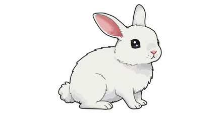 Cute cartoon white rabbit with pink ears on white background