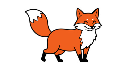 Obraz premium Cute cartoon fox with orange fur and bushy tail on white background