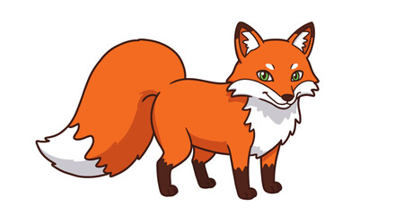 Obraz premium Cute cartoon fox with bushy tail and green eyes on white background