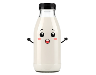 Adorable Cartoon Milk Bottle Mascot with Happy Expression PNG