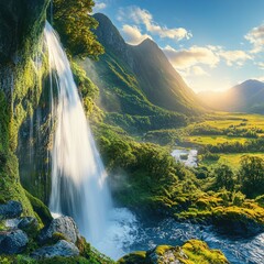 Fototapeta premium Beautiful waterfall flowing down