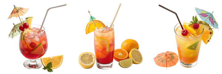 Set of cocktail with straw isolated on a transparent background