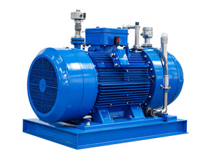 Industrial Blue Centrifugal Pump Isolated on White Background PNG