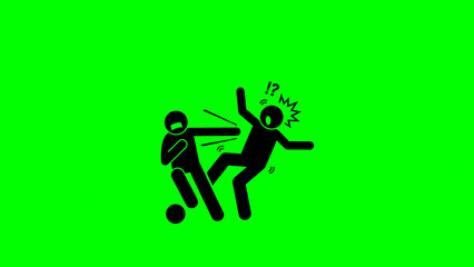 Stick Figure Fight Icon – Punch and Kick Conflict Symbol on Green Background, Stick Figure Fight Icon – Punch and Kick Conflict Symbol Illustration, Cartoon Stickman Violence – Funny Fight Scene 