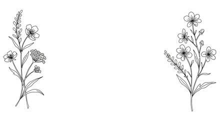 Elegant floral border design with hand-drawn delicate wildflowers