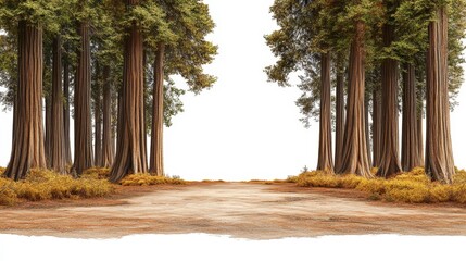 A lush expanse of towering evergreen trees with dense foliage embodies the serene and untamed spirit of nature