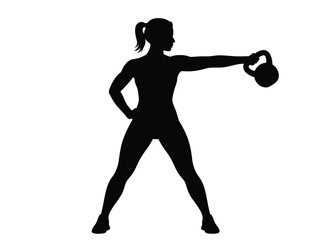 Vector art of silhouette of a woman doing kettlebell exercise for fitness training and workout in the gym