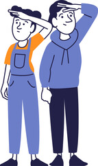 Two People Searching for New Horizons. Flat Vector Illustration.