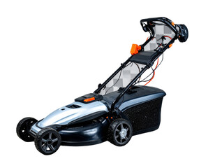 Modern Red Push Lawnmower Side View PNG