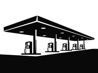 Vector art of gas station silhouette, a symbol of fuel and transportation, representing the energy industry and the convenience of refueling