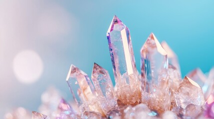 Beautiful Close-Up of Multicolored Quartz Crystals with Soft Colorful Background and Eye-Catching Sparkle Effect