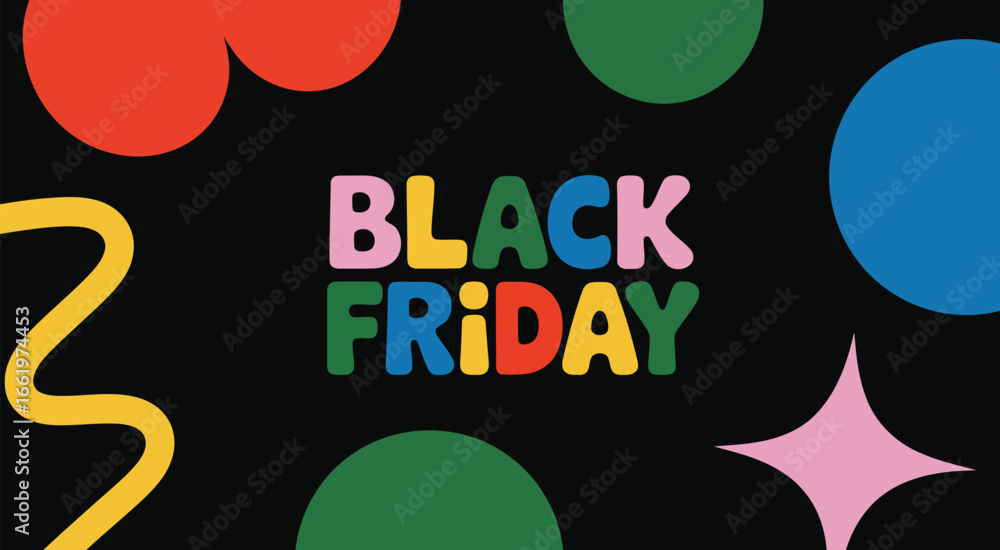 Poster vibrant multi color graphic design with text elements