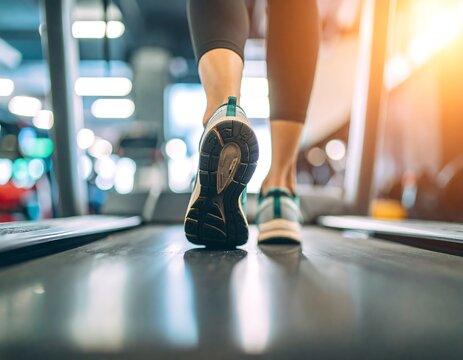Woman's feet on a treadmill