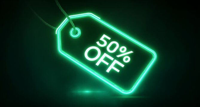 Neon 50% Off Sale Tag: Limited Time Discount Offer