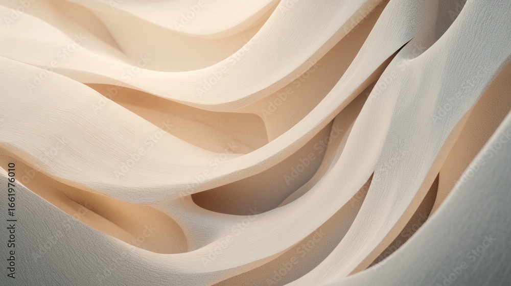 Poster soft creamy textures of flowing fabric displaying graceful curves and gentle drapery in a serene col
