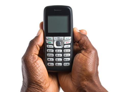 Retro Cell Phone Held by Black Man Hands PNG