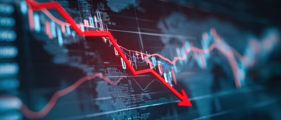 The declining stock market trends illustrated through a digital graph.