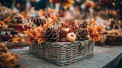 Obraz premium Festive autumn market full of pumpkins handmade crafts and natural produce