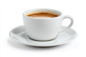 Freshly brewed coffee served in a white cup on a saucer, perfect for a morning routine