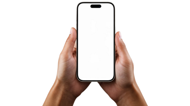 Holding a modern smartphone with blank screen ready to display your branding or app design