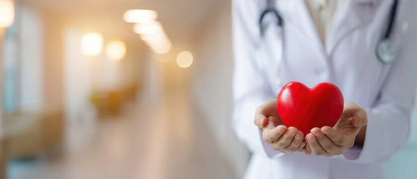The compassionate doctor holding a red heart symbolizing care and wellness.