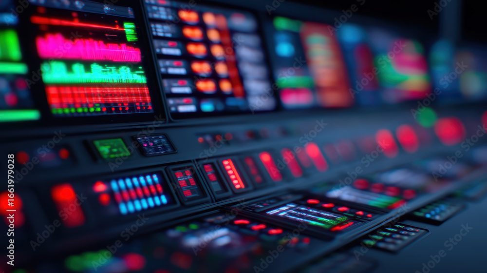 Aufkleber a futuristic control panel with colorful buttons and screens, showcasing a vibrant array of lights a
