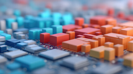 A vibrant, abstract representation of a digital landscape with colorful geometric shapes, suggesting a technological or data-driven theme.