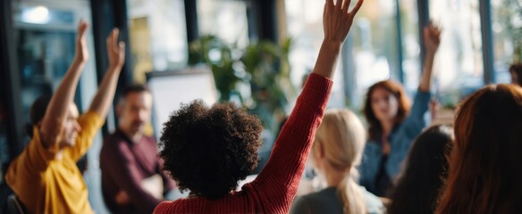 The engaged audience actively participating in a collaborative business meeting.