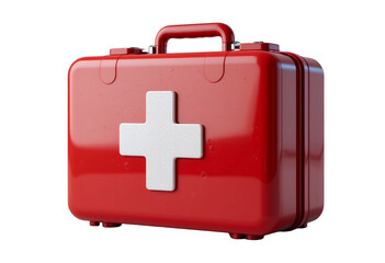 Obraz premium Red first aid kit with a white cross symbol isolated on black background in medical emergency
