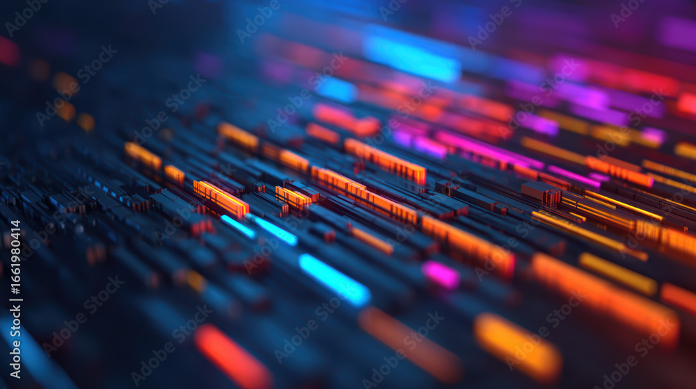 Poster a vibrant, abstract representation of digital data streams, featuring colorful lines and patterns th
