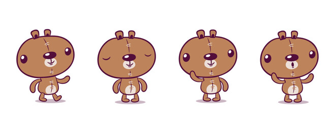 Cute cartoon teddy bear character set in various poses. Adorable vector mascot for kids, toys, stickers, games, or illustrations.
