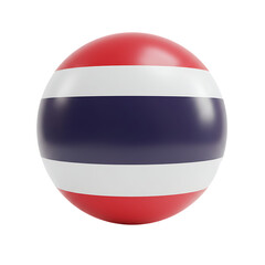 Glossy round ball featuring Thai flag red white blue stripes on transparent background