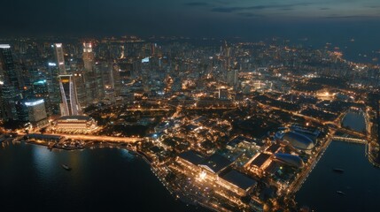 Fototapeta premium singapore cityscape night aerial view