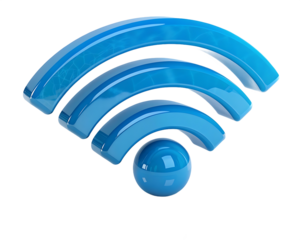 Shiny Blue Wireless Internet Connection Symbol with Dark Background for Modern Technology Access and Communication Needs